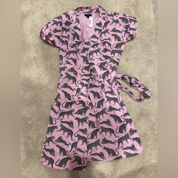 J CREW Lavender Leopard Animal Print Wrap Dress - L7934 - Sz 6 NWT - Picture 4 of 5